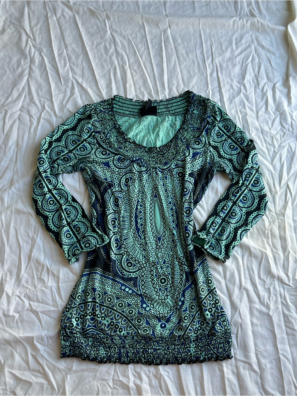 Women's Teal Paisley Scoop-Neck Top